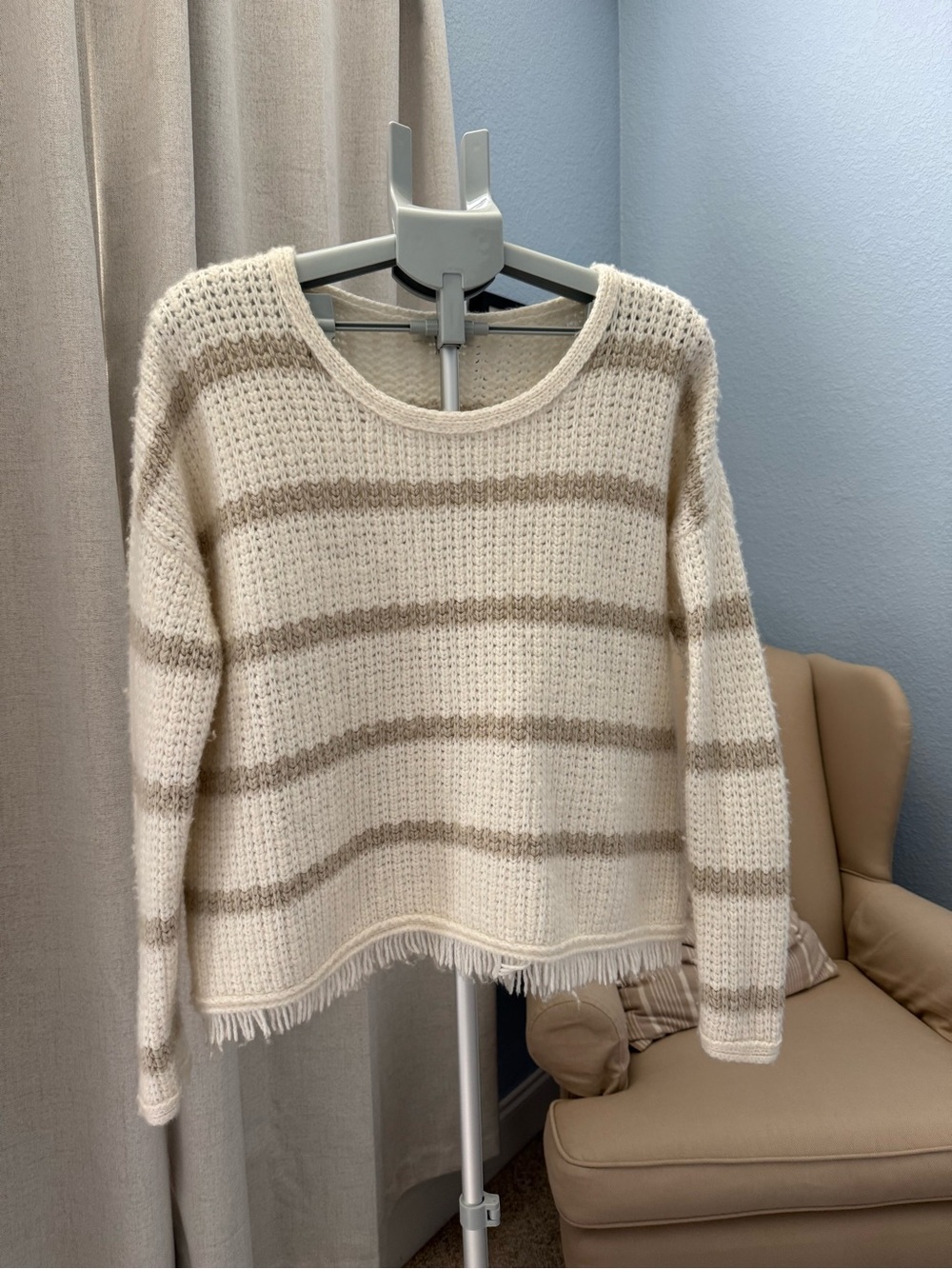 Madewell Cream & Beige Taupe Striped Crewneck Wool Blend Sweater Size M